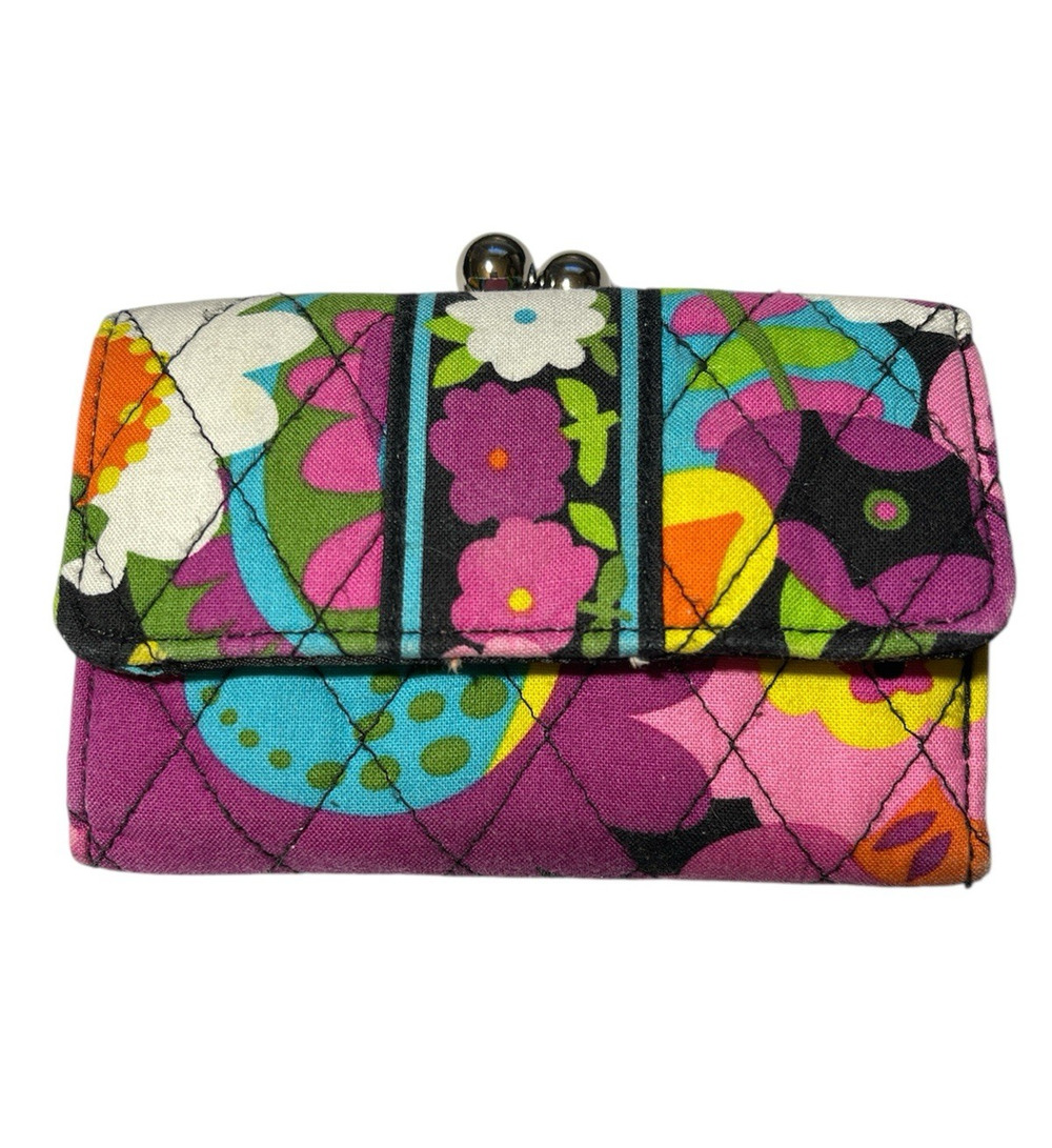 Retired Vera Bradley Small Kisslock Wallet Va Va Bloom Tri-Fold Coin Purse
